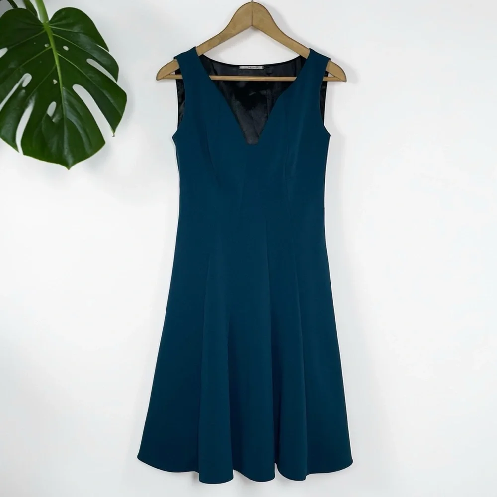T Tahari Alexina Stretch Twill Fit & Flare Dress in Teal - Picture 3 of 11